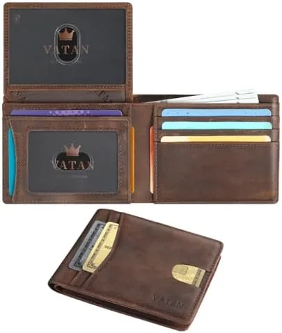 vatan wallet for men slim rfid blocking leather credit card holder wallet for 15 cards bifold minimalist thin wallet with 2 id windows cash slot with gift box ch coffee